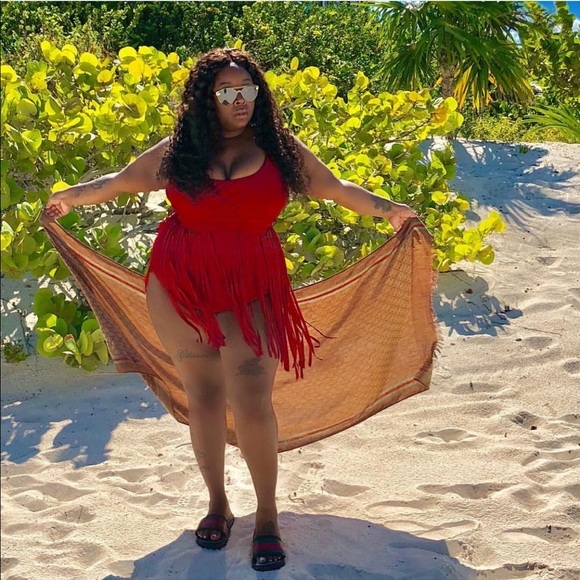 Red Fringe Swimsuit - Picture 4 of 4